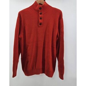 Old Navy Mens XL Burnt Orange 100% Cotton Ribbed Mock Neck Button Henley Sweater